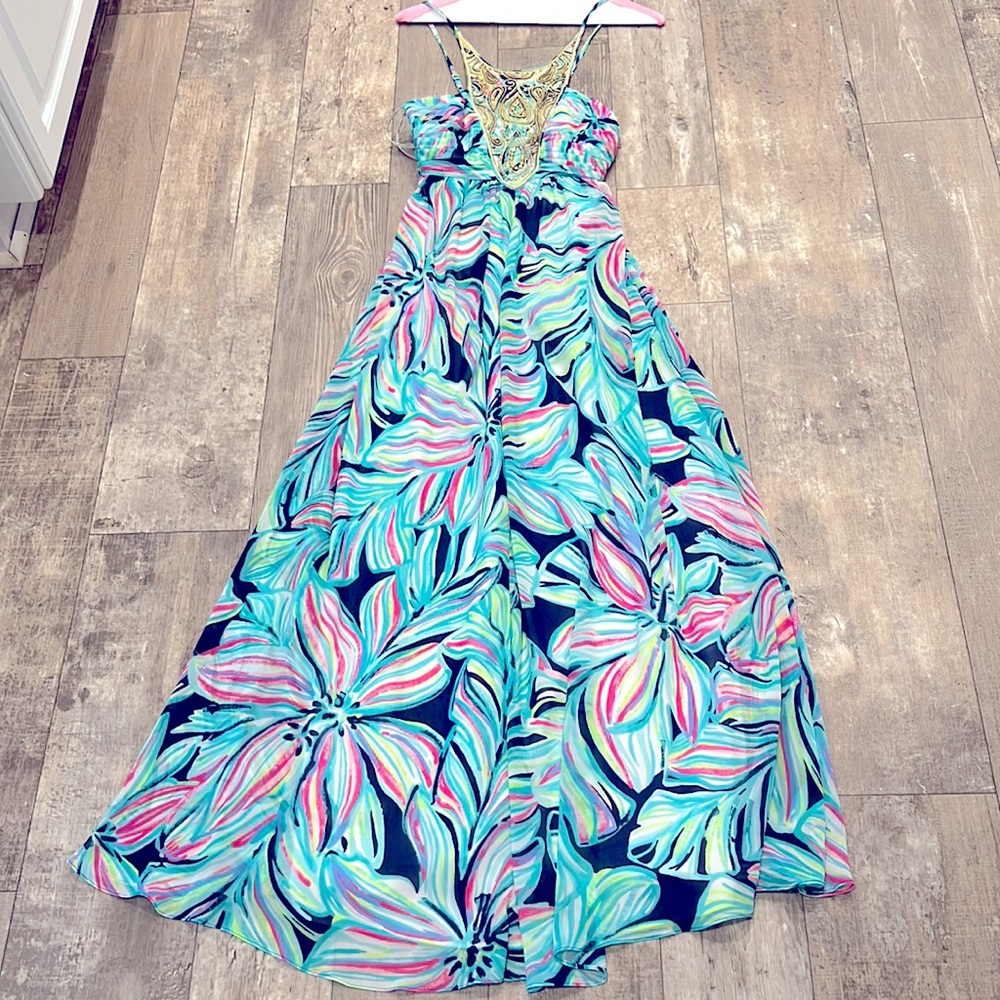 ✨HP✨ Lilly Pulitzer Chiffon Beaded Maxi Dress Size 00 - Picture 3 of 6